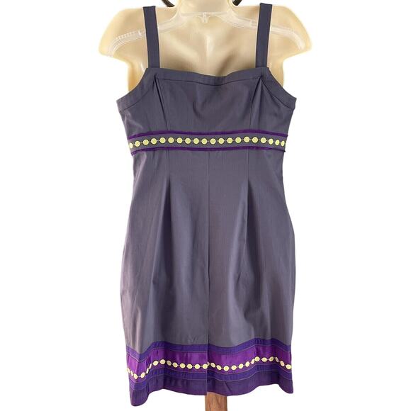 BODEN Pinafore Apron Shift Dress With Ribbon Trim Gray And Purple Size 8P - Picture 4 of 16